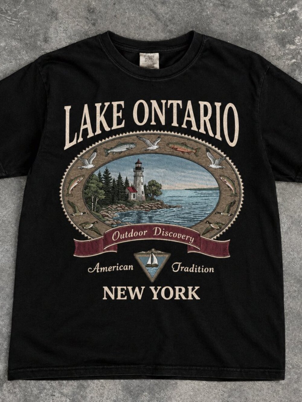 Lake Ontario New York Lighthouse Outdoor Discovery Black Tee